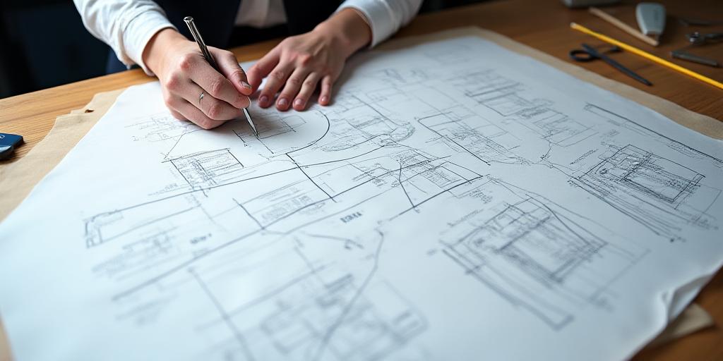 Tailor drafting a pattern blueprint